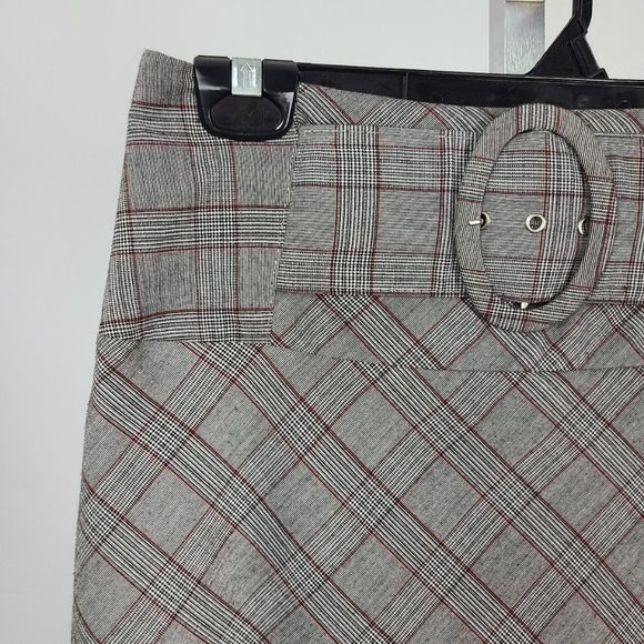 Chado Grey & Red Plaid Belted Midi Skirt Size S - Picture 2 of 12